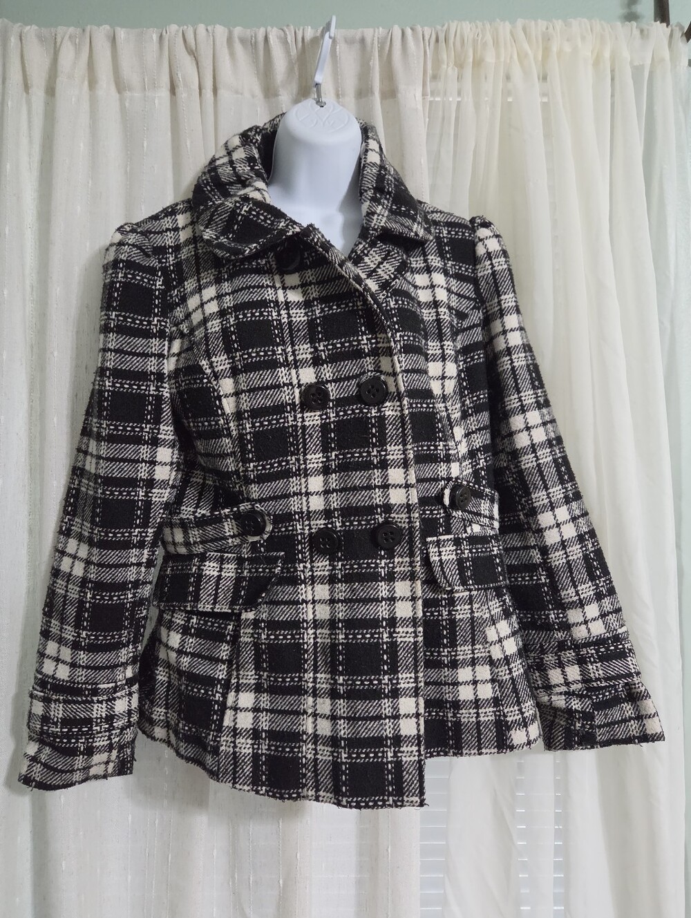 Pink Envelope Black and White Plaid Peacoat